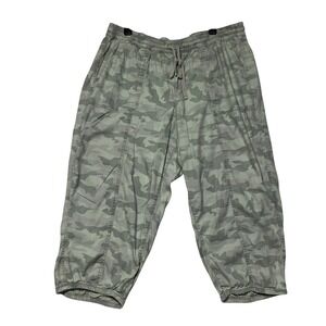 Lane Bryant Green Camo Linen Blend Cropped Capri Pants Plus 18/20 Drawstring